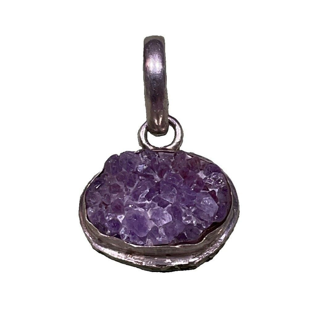 Sterling Silver Freeform Purple Amethyst Druzy Stone Pendant Chain Not Included